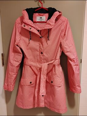 Helly Hansen Red Gingham Hooded Trench Coat